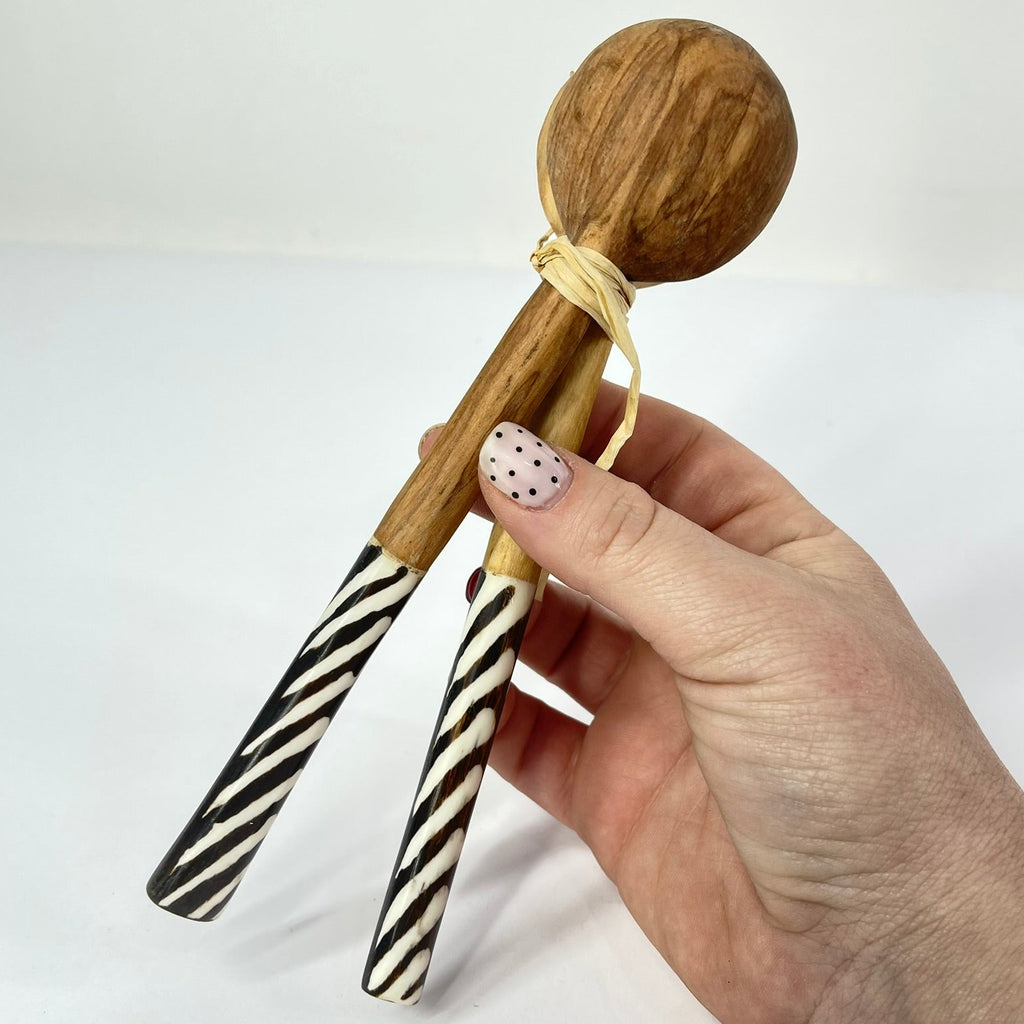 2 Maasai Olivewood and Bone Handle Spoons Kenya