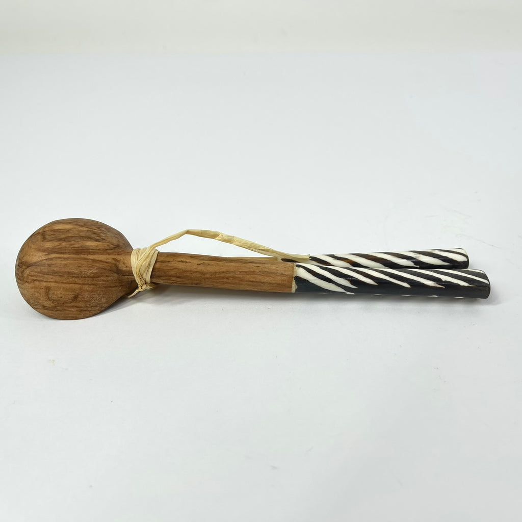 2 Maasai Olivewood and Bone Handle Spoons Kenya