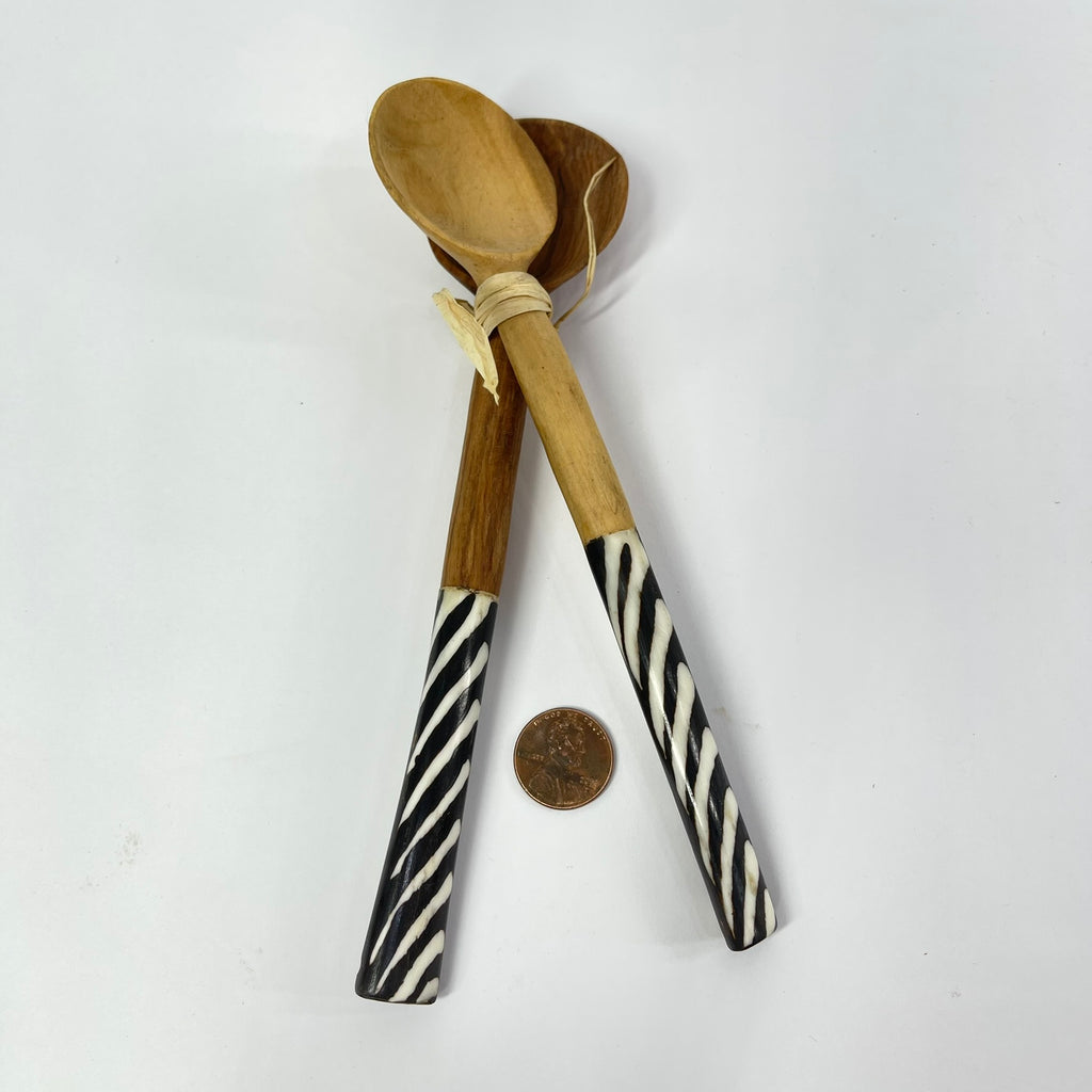2 Maasai Olivewood and Bone Handle Spoons Kenya