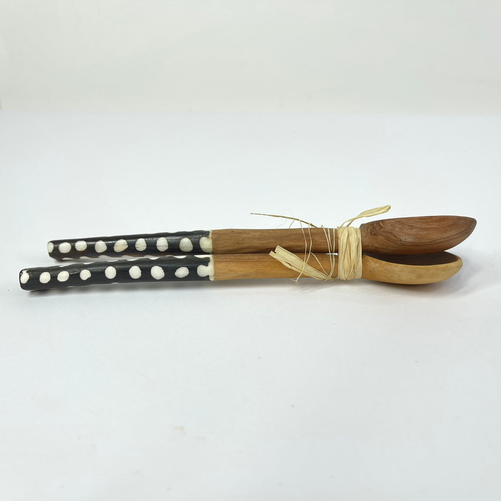 2 Maasai Olivewood and Bone Handle Spoons Kenya