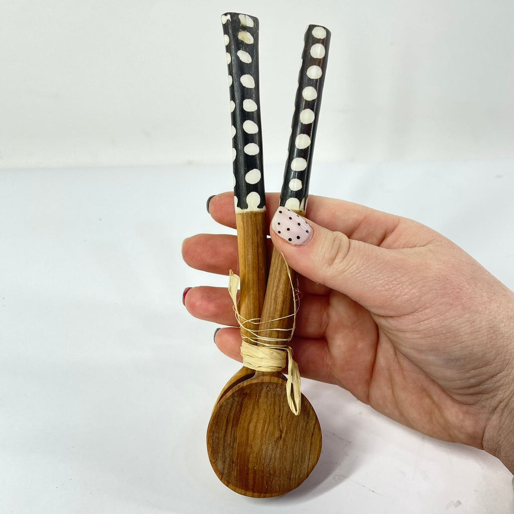 2 Maasai Olivewood and Bone Handle Spoons Kenya