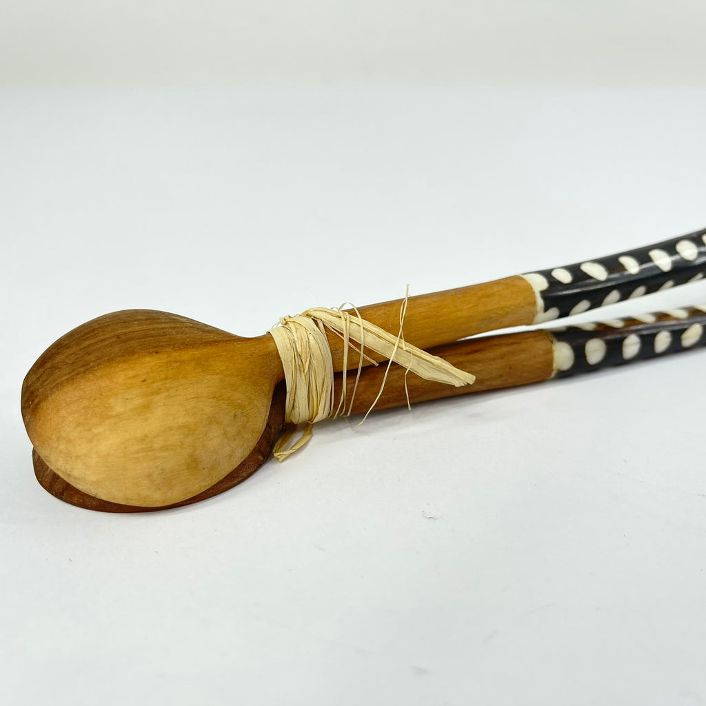 2 Maasai Olivewood and Bone Handle Spoons Kenya