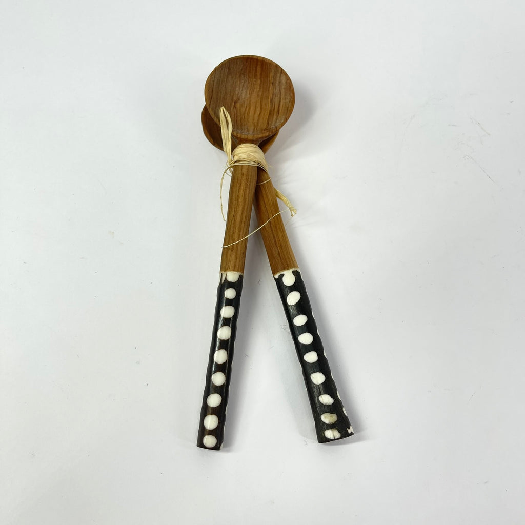 2 Maasai Olivewood and Bone Handle Spoons Kenya