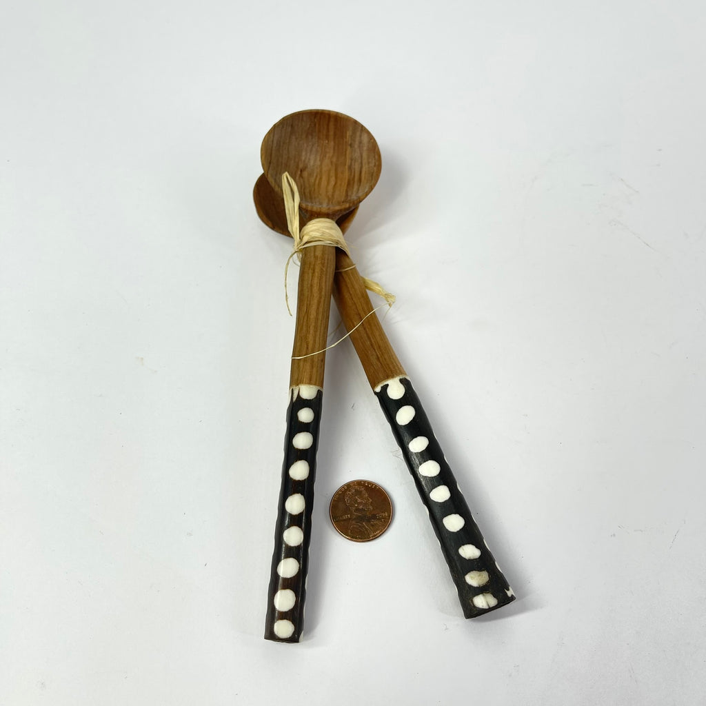 2 Maasai Olivewood and Bone Handle Spoons Kenya