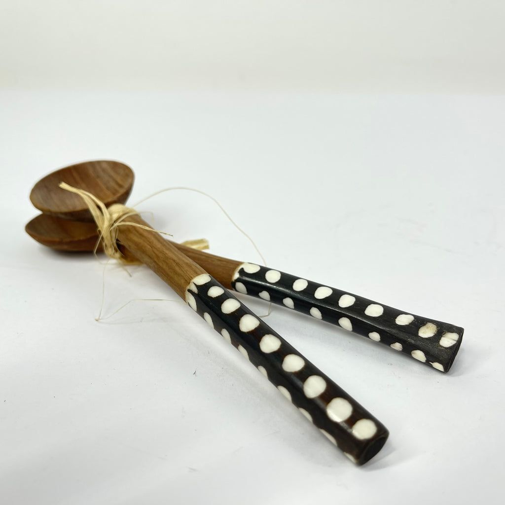 2 Maasai Olivewood and Bone Handle Spoons Kenya