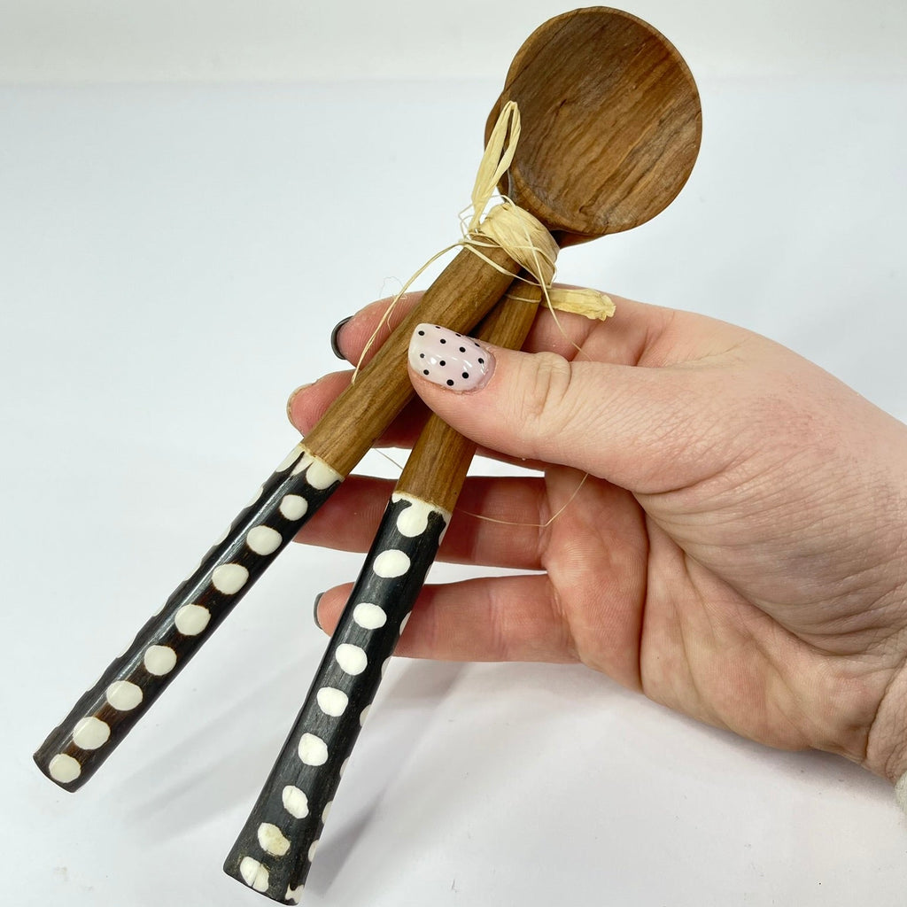2 Maasai Olivewood and Bone Handle Spoons Kenya