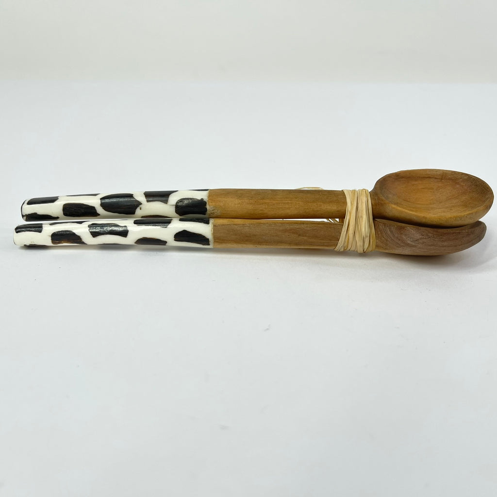 2 Maasai Olivewood and Bone Handle Spoons Kenya