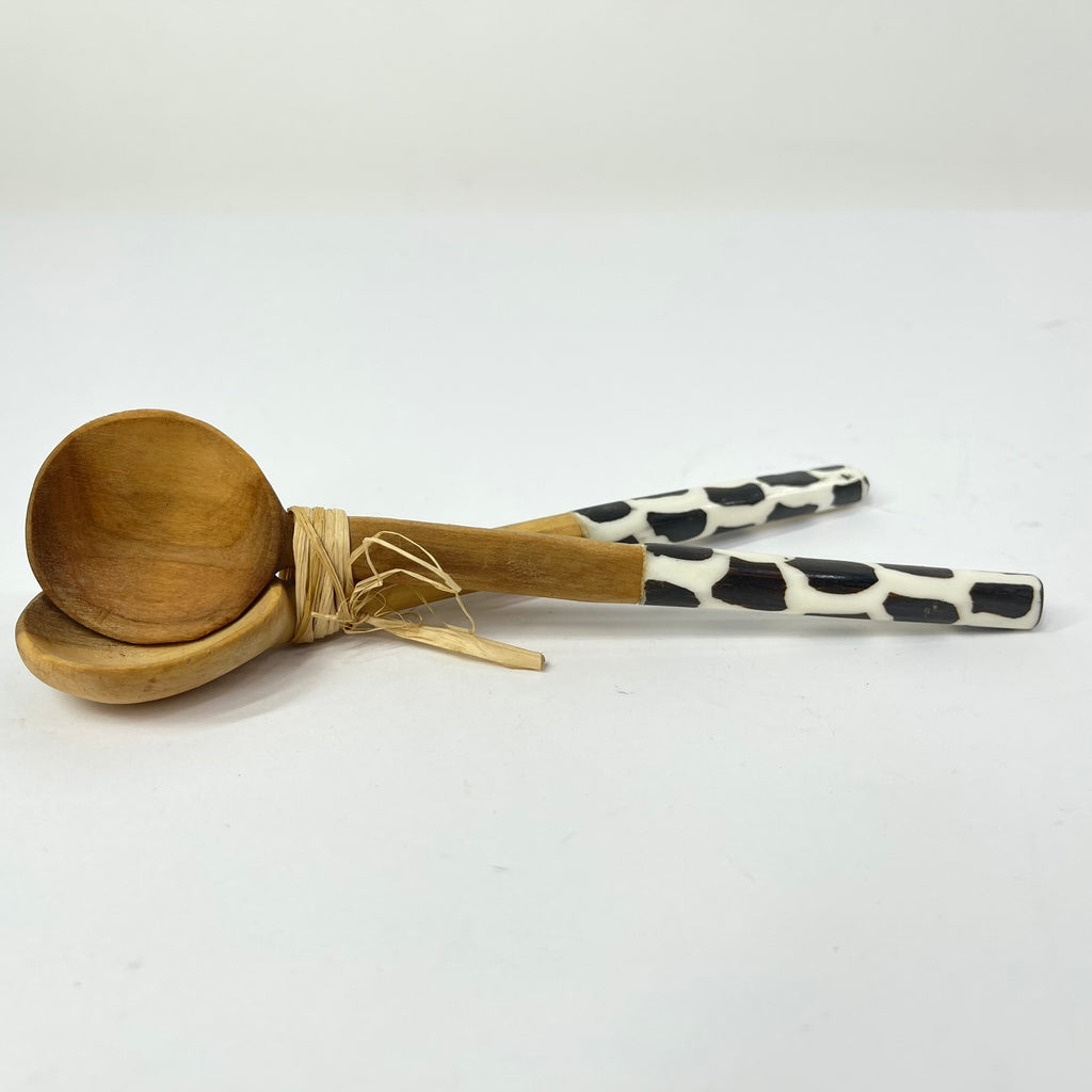 2 Maasai Olivewood and Bone Handle Spoons Kenya