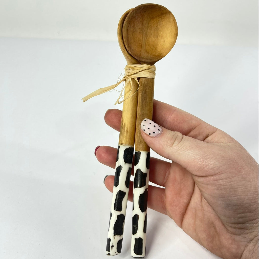 2 Maasai Olivewood and Bone Handle Spoons Kenya