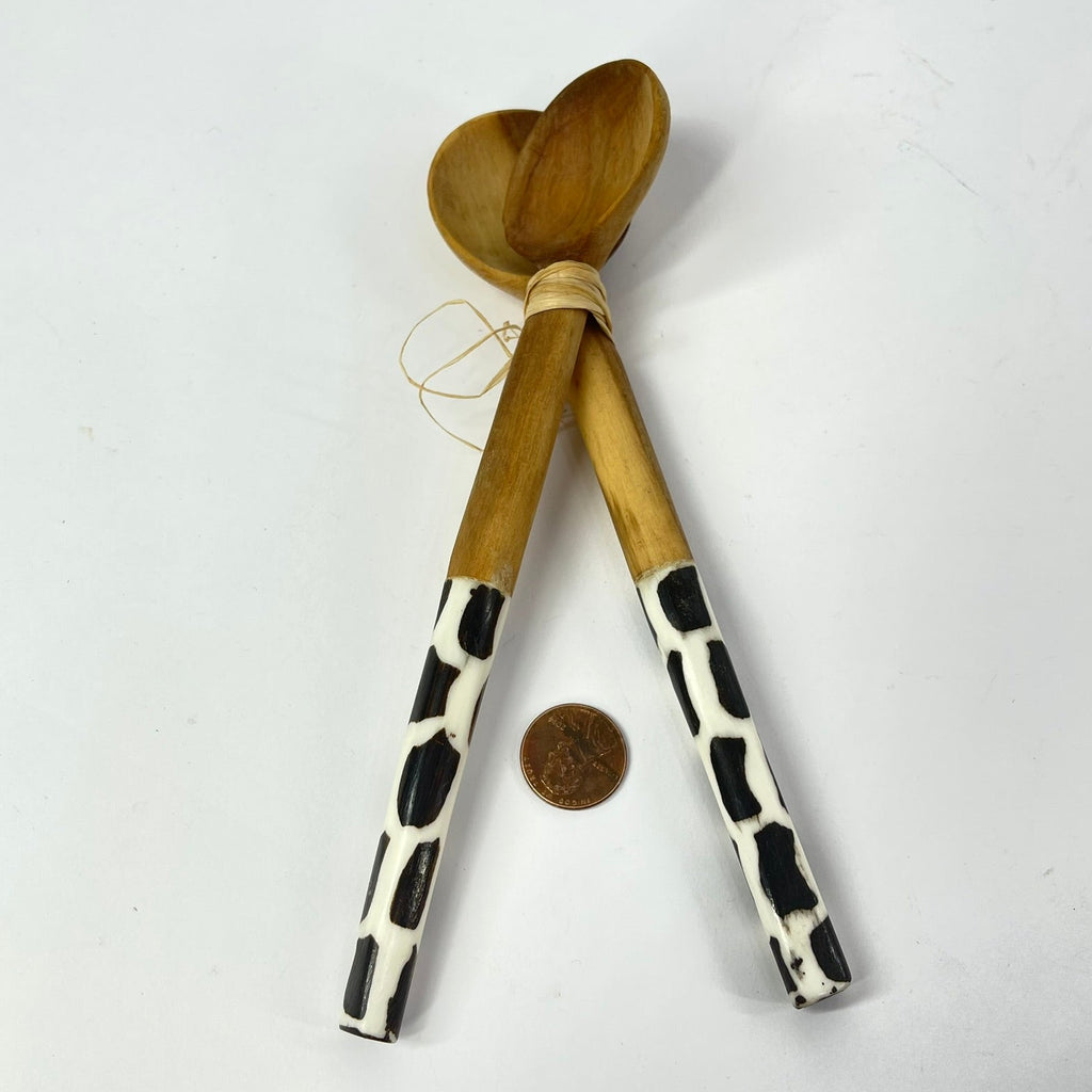 2 Maasai Olivewood and Bone Handle Spoons Kenya