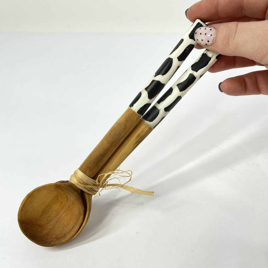 2 Maasai Olivewood and Bone Handle Spoons Kenya