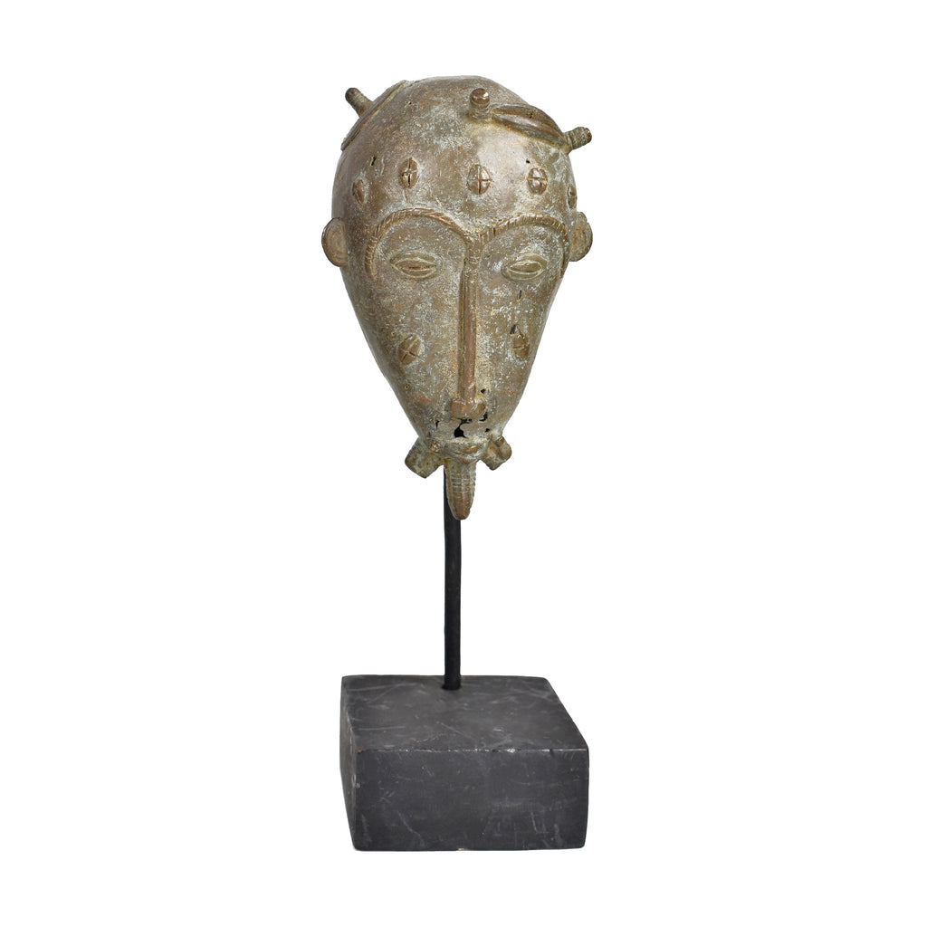 Baule Brass Mask on Custom Stand Côte d'Ivoire