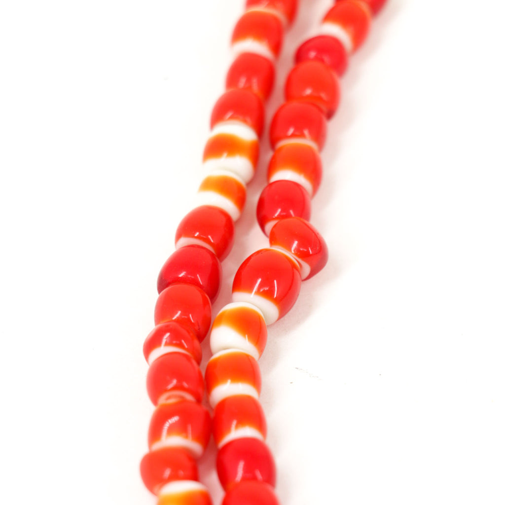 Red White Heart Venetian Trade Beads 30 Inch