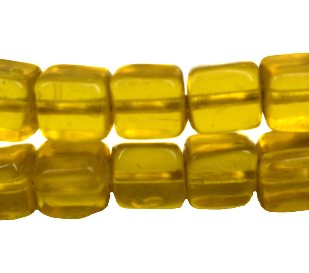 Yellow Translucent Cube Beads Czech