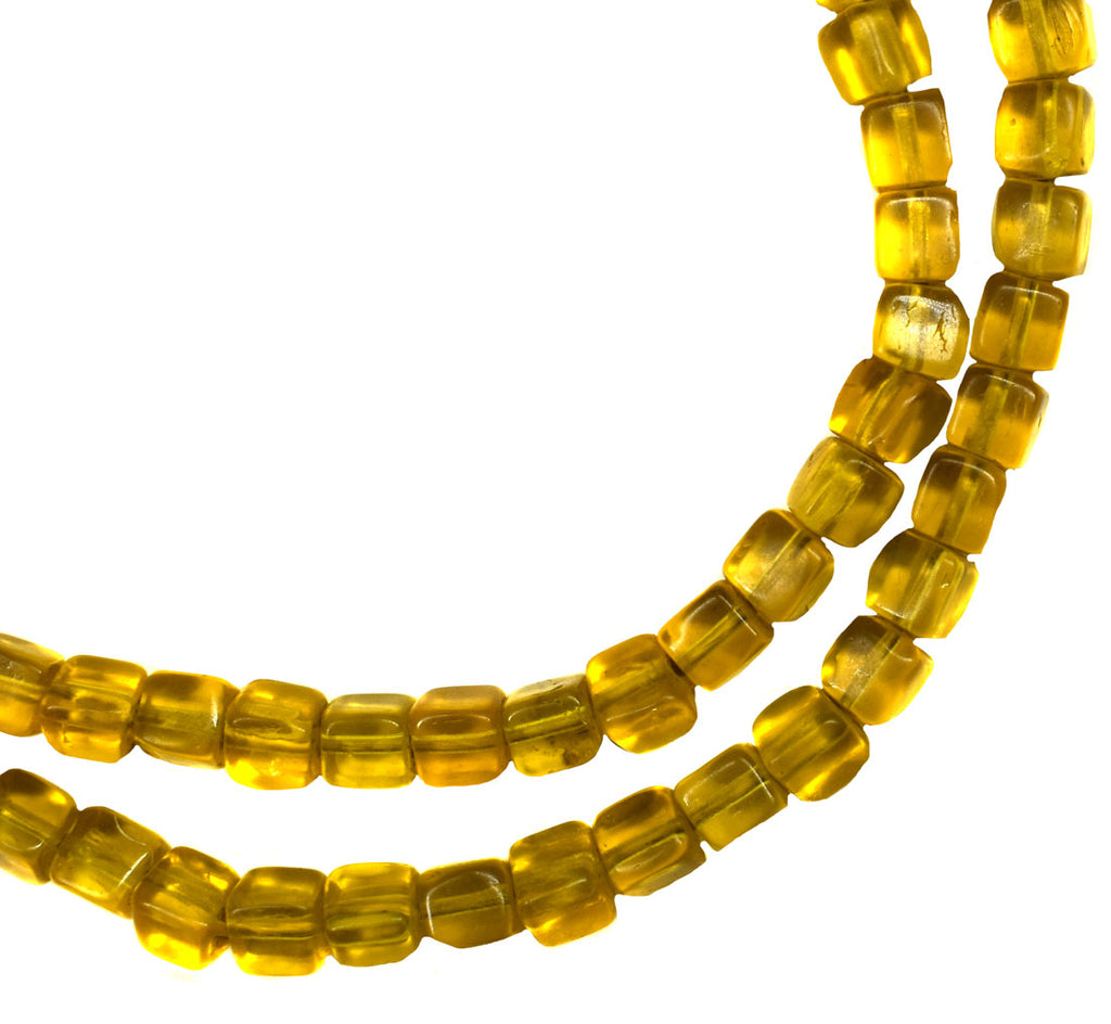 Yellow Translucent Cube Beads Czech