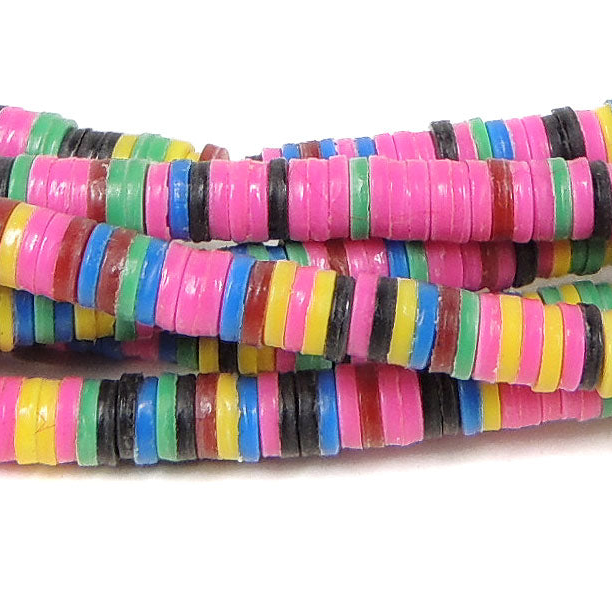 3 Pastel Rainbow Vulcanite "Vinyl" Heishi Trade Beads 32 Inch