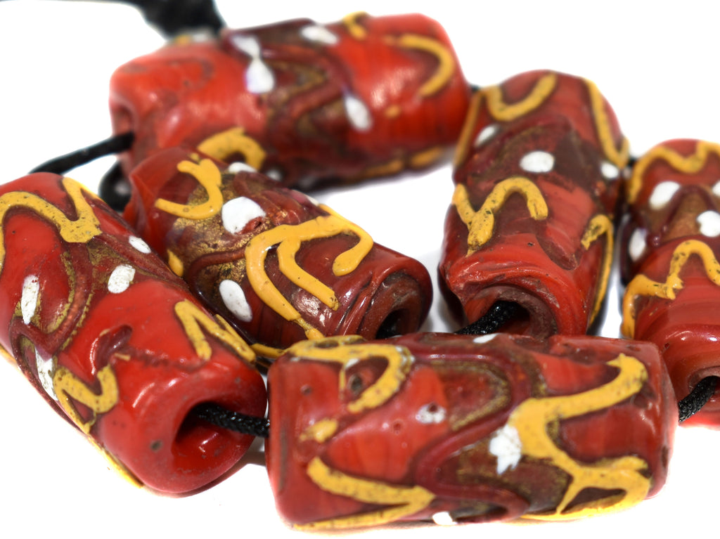 6 Red Aventurine Venetian Wedding Cake Trade Beads