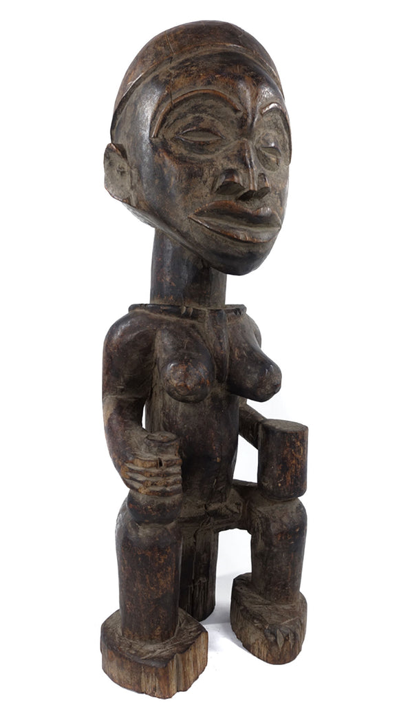 Yombe Seated Female Figure Holding Cups Congo