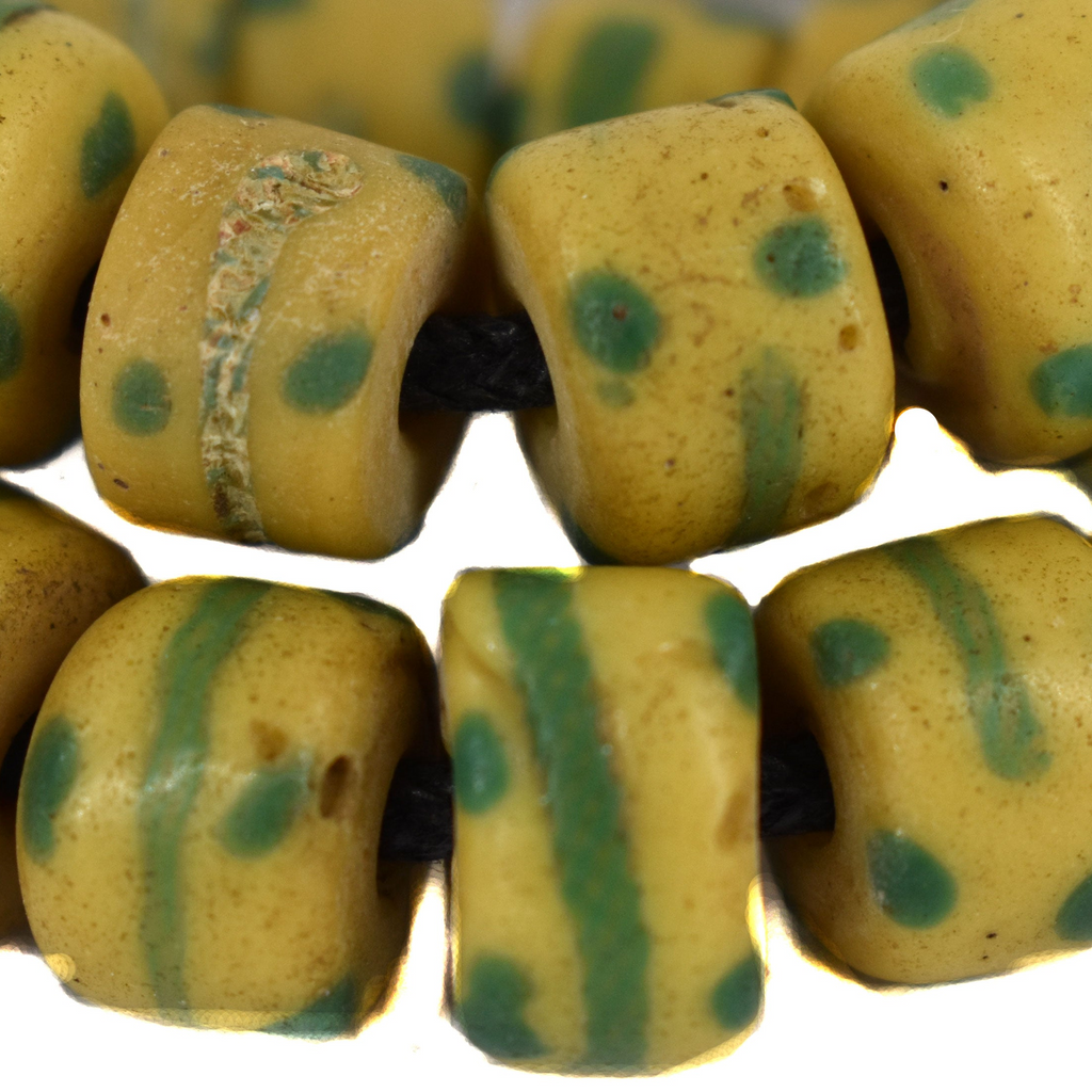 31 Yellow and Green Striped Venetian Trade Beads