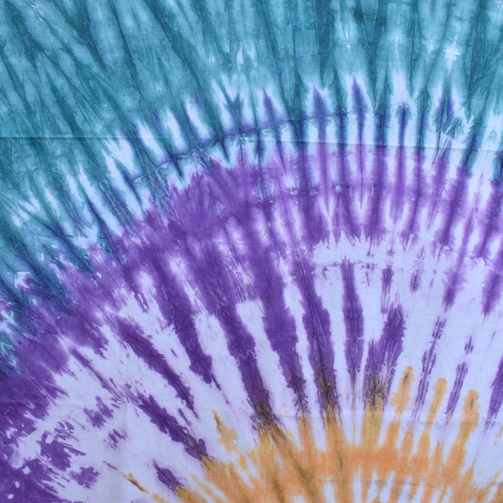 Orange Teal and Purple Yoruba Tie Dyed Textile 90.5x75 inch