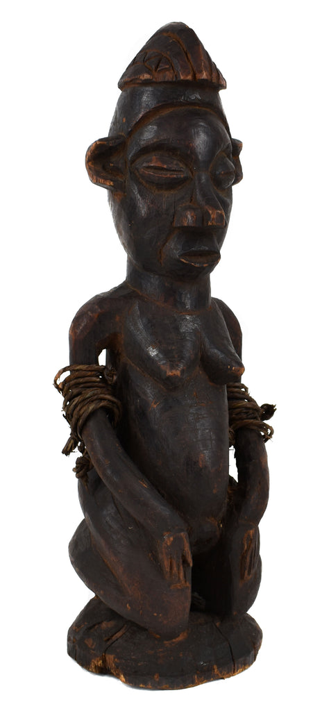 Yaka Female Kneeling Wood Figure Congo