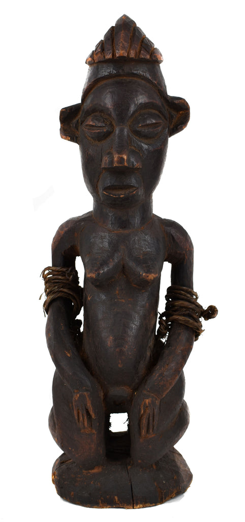 Yaka Female Kneeling Wood Figure Congo