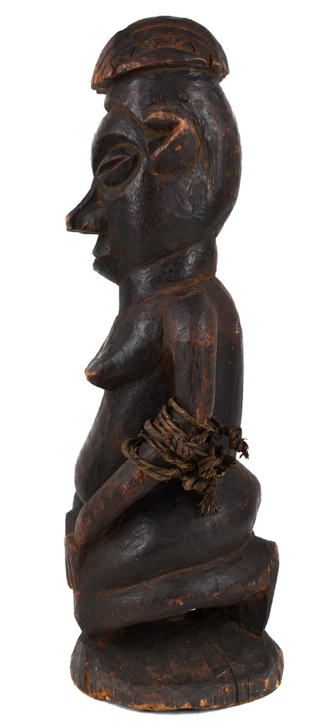 Yaka Female Kneeling Wood Figure Congo