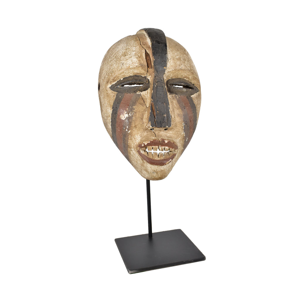 Kongo White Wood Mask on Congo Custom Stand