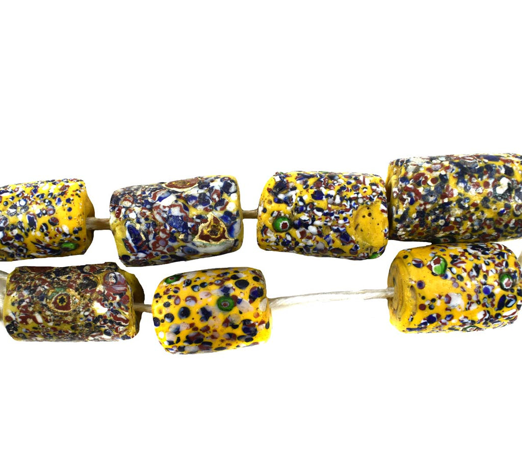 7 Yellow "End of Day" Venetian Trade Beads