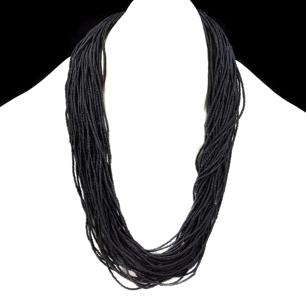 Baule Tamba Black  Seed Bead Necklace 50 Strands 34 Inch