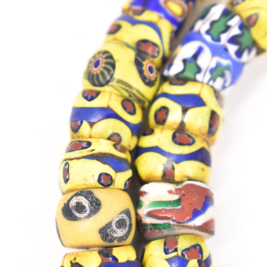 Yellow Mixed Millefiori Venetian Trade Beads Smith Collection 35 Inch