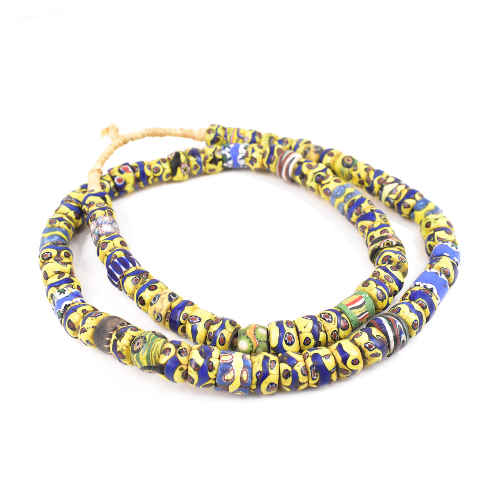 Yellow Mixed Millefiori Venetian Trade Beads Smith Collection 35 Inch