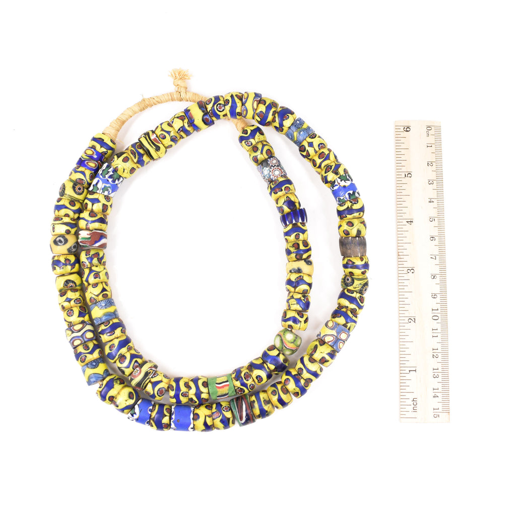 Yellow Mixed Millefiori Venetian Trade Beads Smith Collection 35 Inch