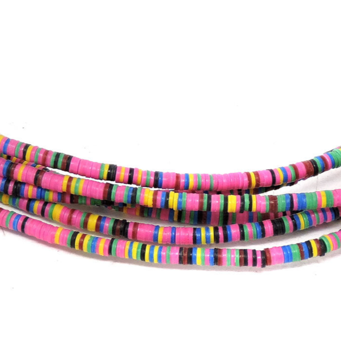 3 Pastel Rainbow Vulcanite "Vinyl" Heishi Trade Beads 32 Inch