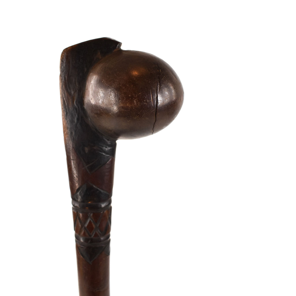 Zulu Knobkerrie Carved Wood Stick Cane on Custom Stand South Africa