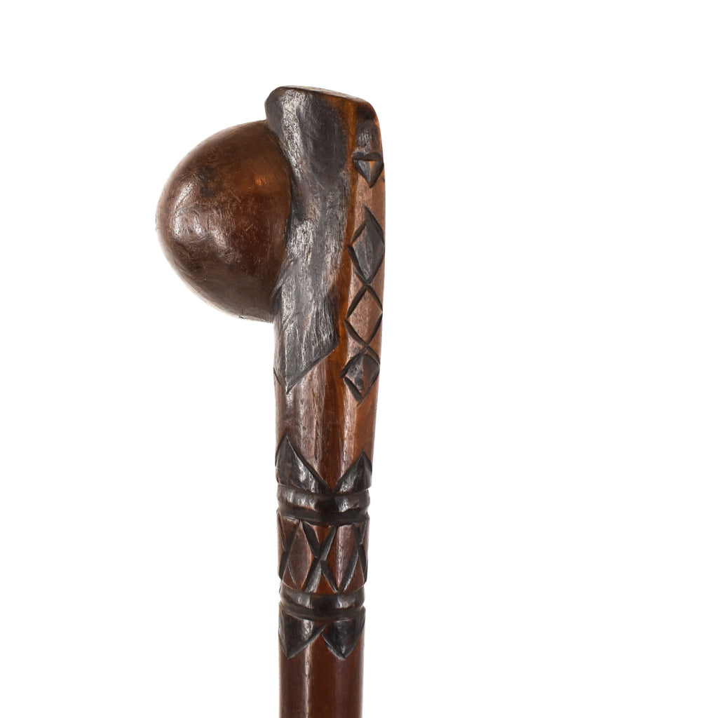 Zulu Knobkerrie Carved Wood Stick Cane on Custom Stand South Africa