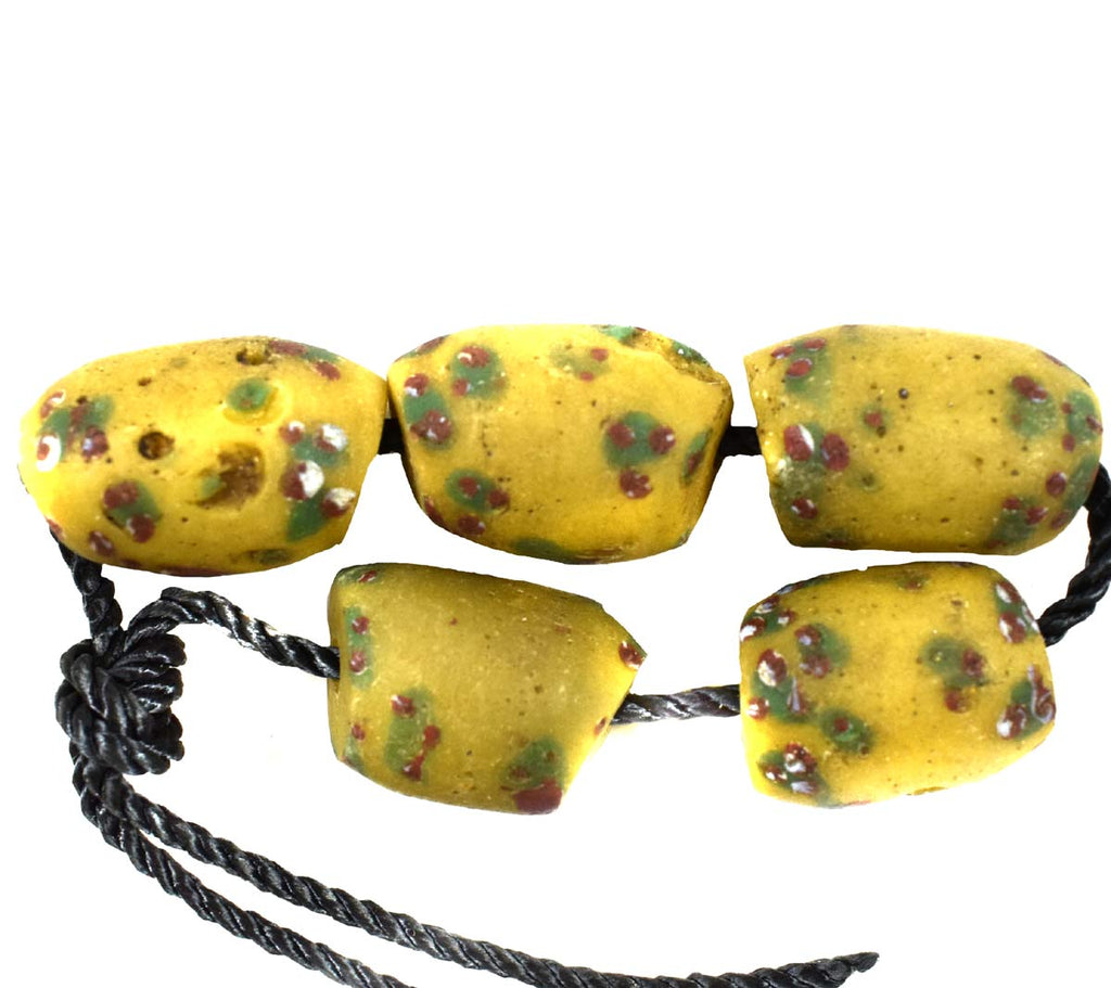 5 Yellow Venetian Trade Beads