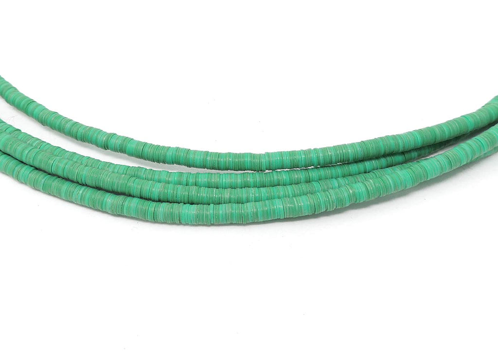 4 Strands Green Vulcanite "Vinyl" Heishi Trade Beads 31 Inch