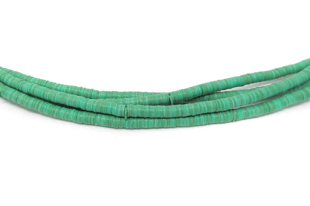 4 Strands Green Vulcanite "Vinyl" Heishi Trade Beads 31 Inch