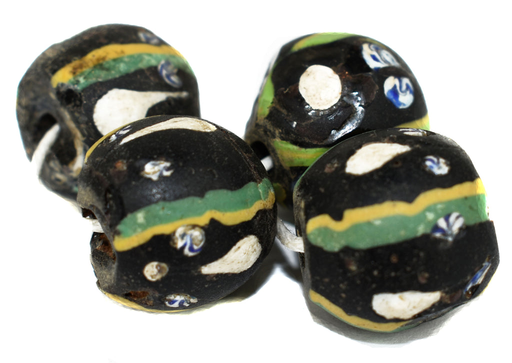 4 Black Ghost Venetian Trade Beads