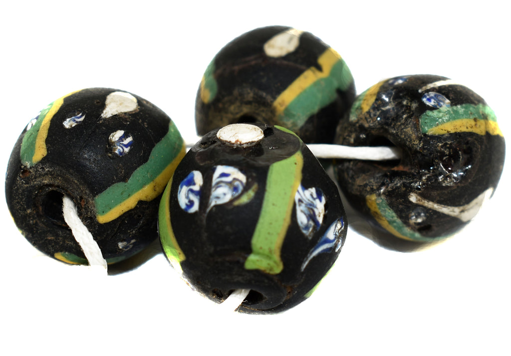 4 Black Ghost Venetian Trade Beads