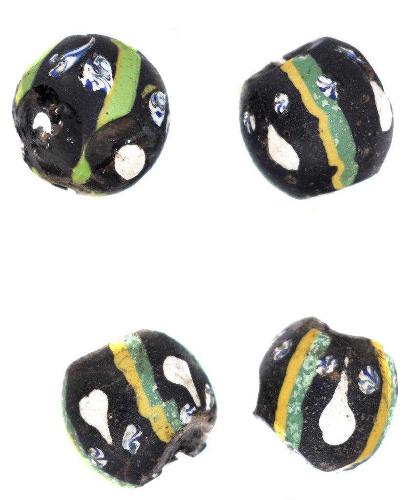 4 Black Ghost Venetian Trade Beads