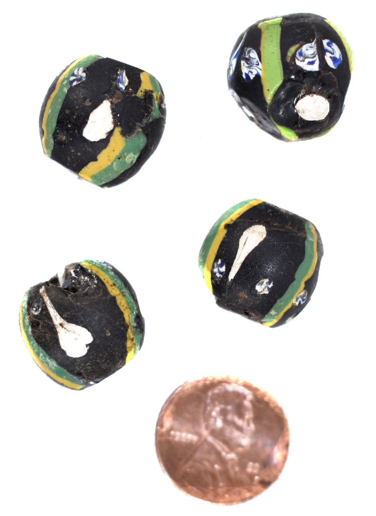 4 Black Ghost Venetian Trade Beads