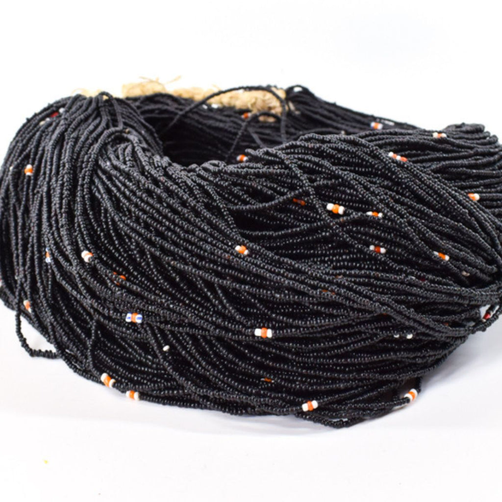 Black Red and White Baule Tamba Seed Bead Necklace