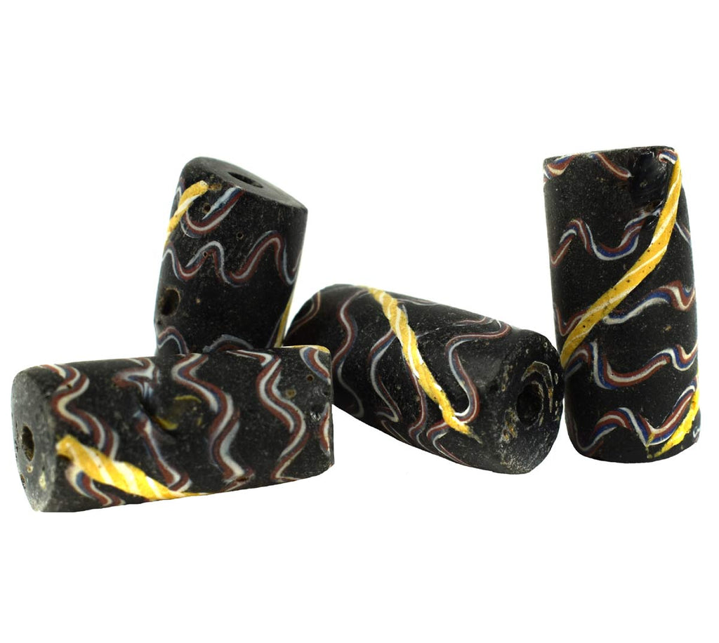 4 Black Striped Venetian Trade Beads