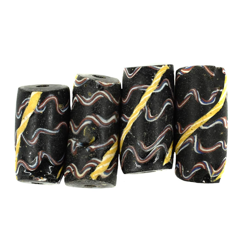 4 Black Striped Venetian Trade Beads