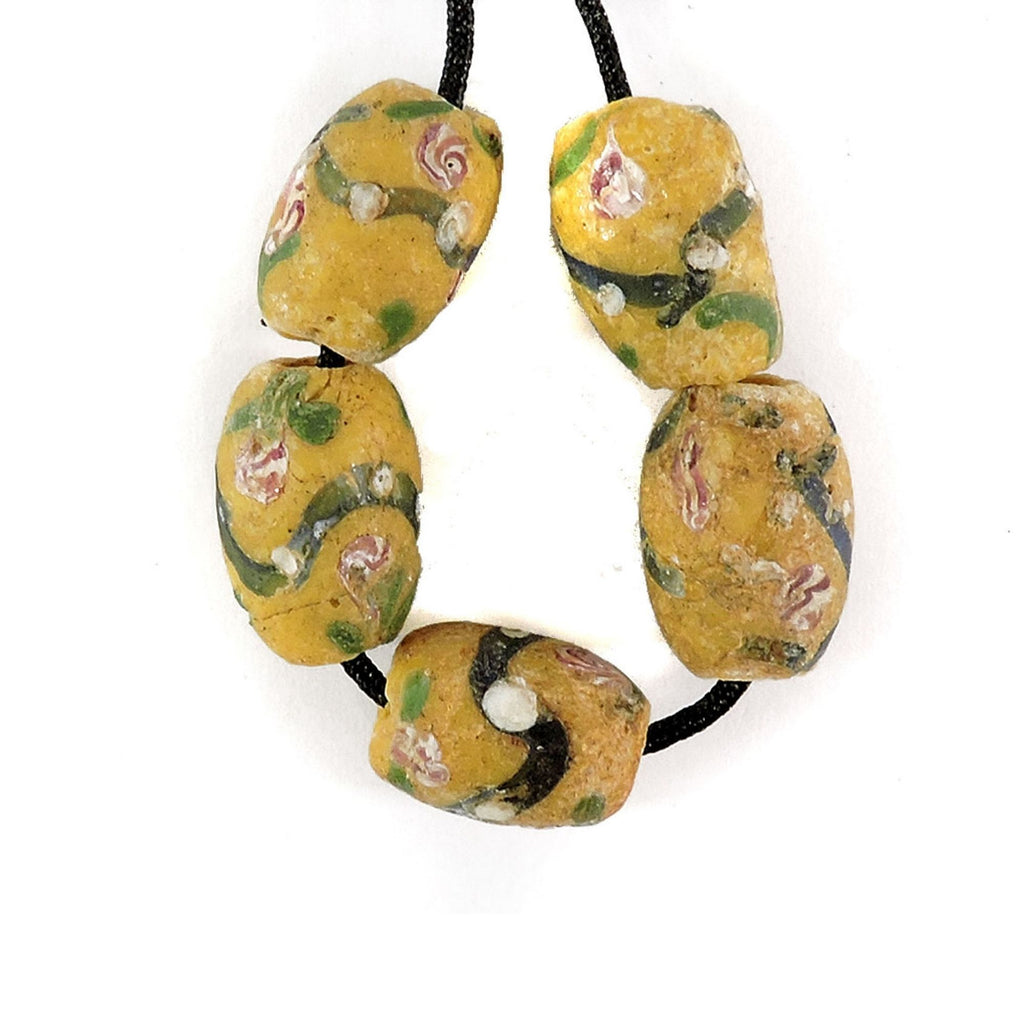 5 Yellow Venetian Trade Beads