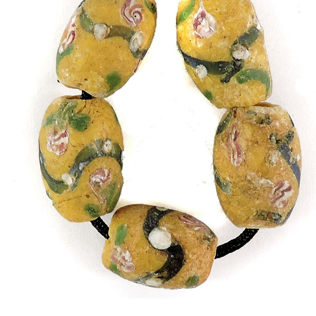 5 Yellow Venetian Trade Beads