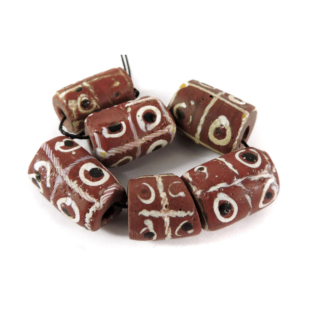 6 Brick Red Tic Tac Toe Venetian Trade Beads