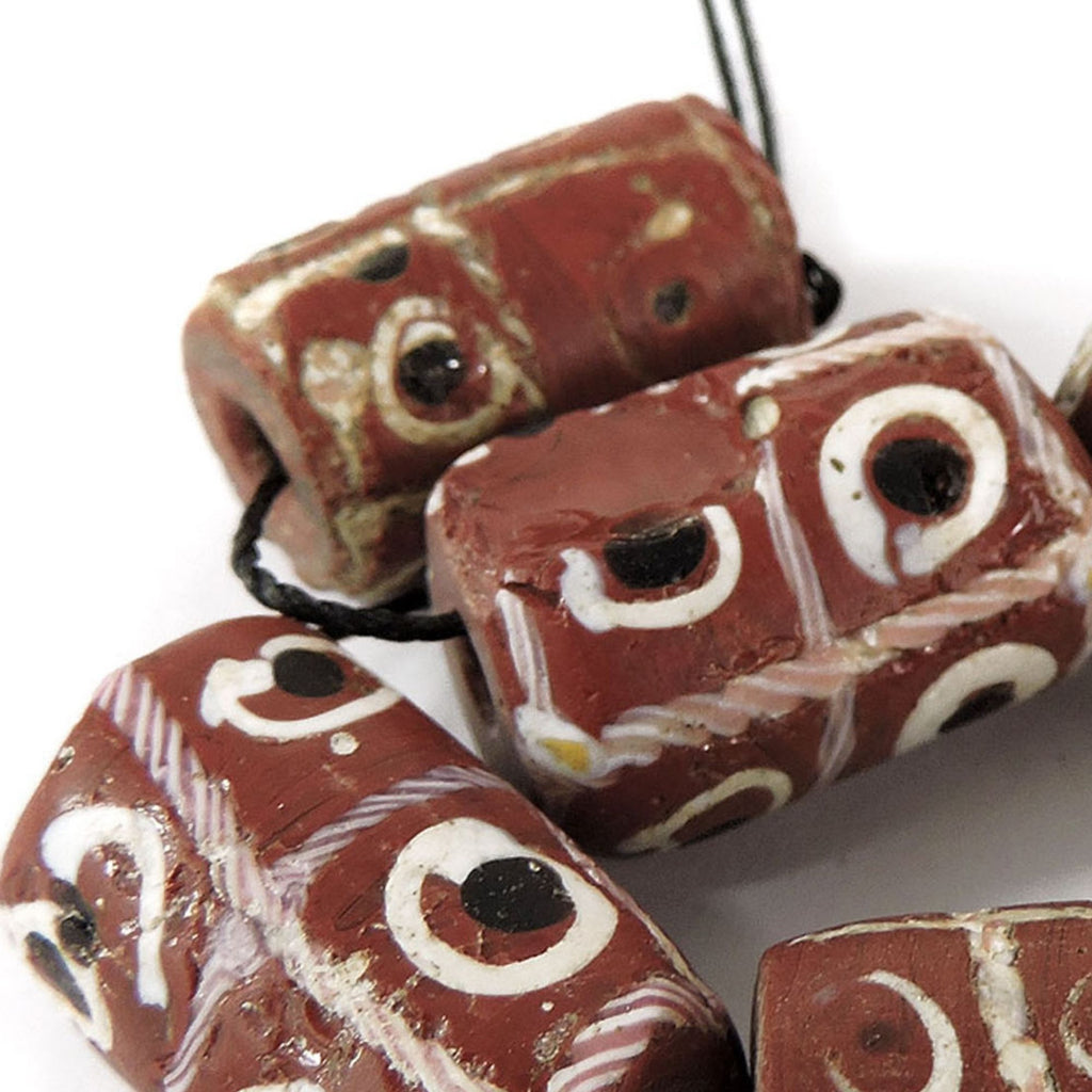 6 Brick Red Tic Tac Toe Venetian Trade Beads